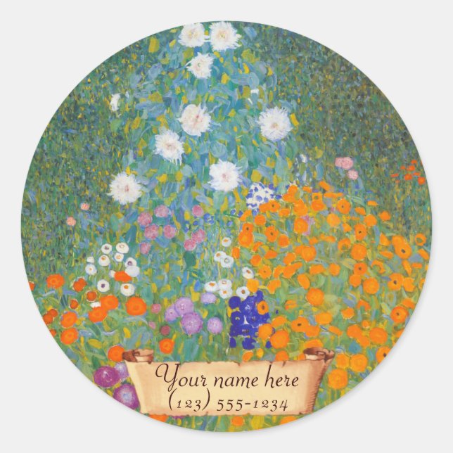 Sticker Rond Plaque de réservation Gustav Klimt "Bauerngarten" (Devant)