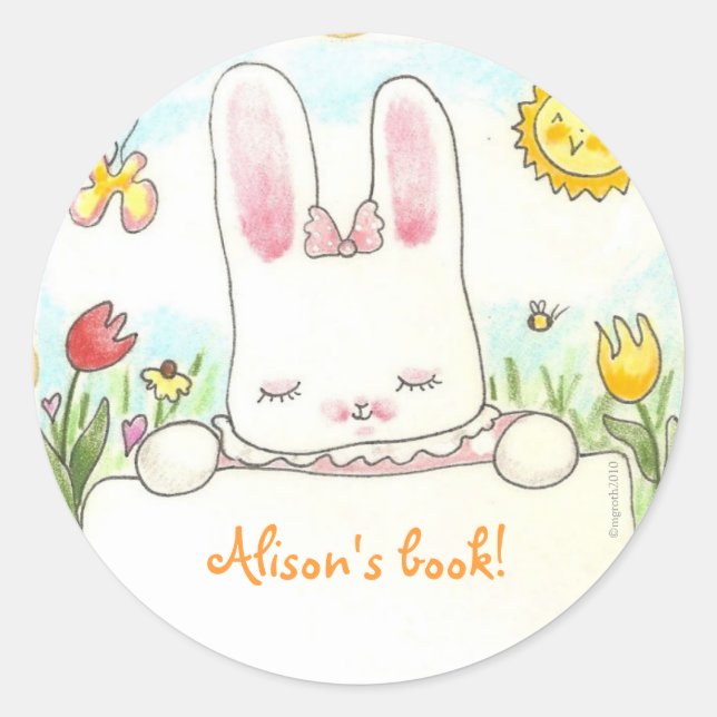 Sticker Rond plaque d'enregistrement de lapin arc (Devant)