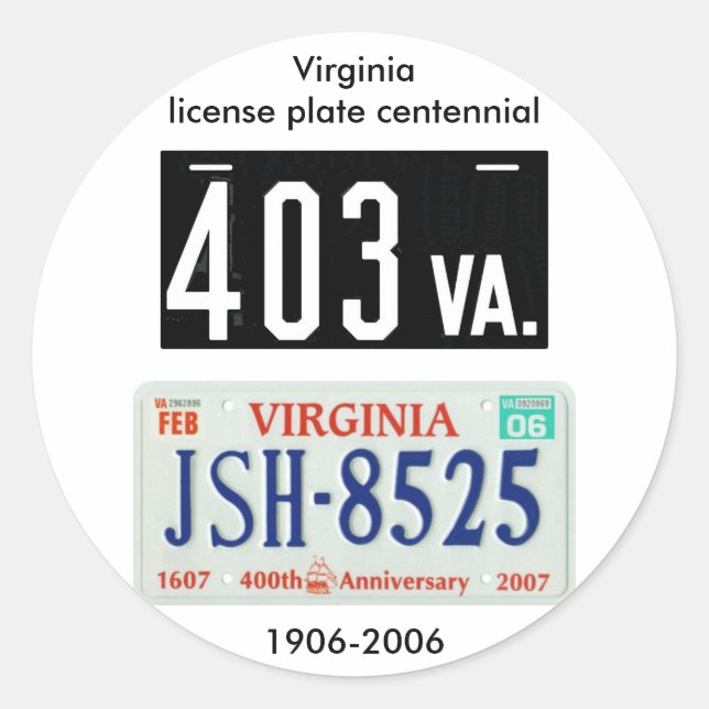 Sticker Rond Plaque d'immatriculation de Virginie centenaire (Devant)