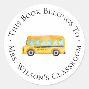 Sticker Rond Plaque école avec autobus scolaire