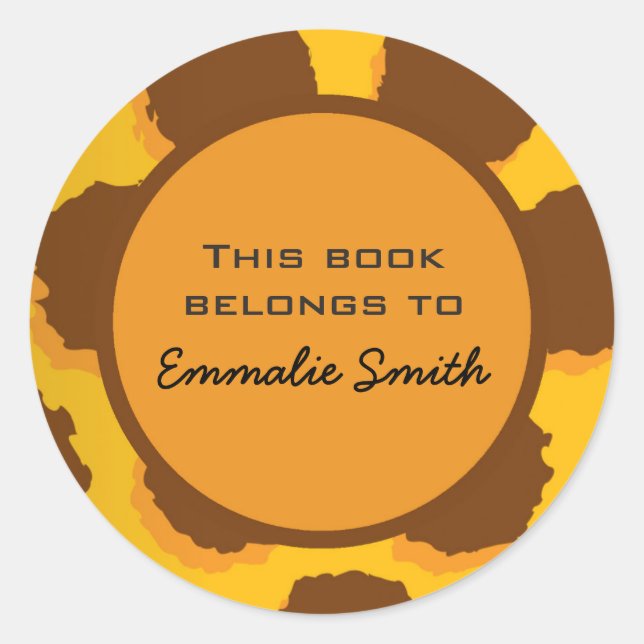 Sticker Rond Plaque Poster de animal jaune et Brown (Devant)