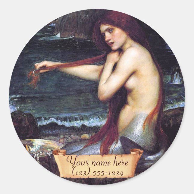 Sticker Rond Plaque pré-Raphaélite "La Sirène" (Devant)