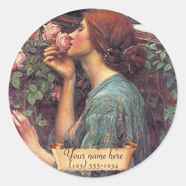 Sticker Rond Plaque pré-Raphaelite "L'âme du Rose" (Devant)