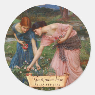 Sticker Rond Plaque pré-Raphaelite "Rassembler Ye Rosebuds"