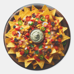 Sticker Rond Plaque réaliste de Nachos drôle