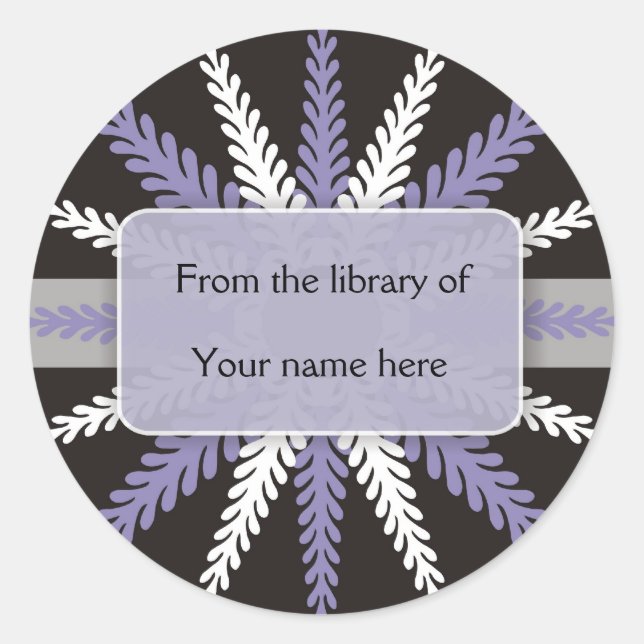 Sticker Rond Plaques blanches noires - Flocon de neige violet (Devant)