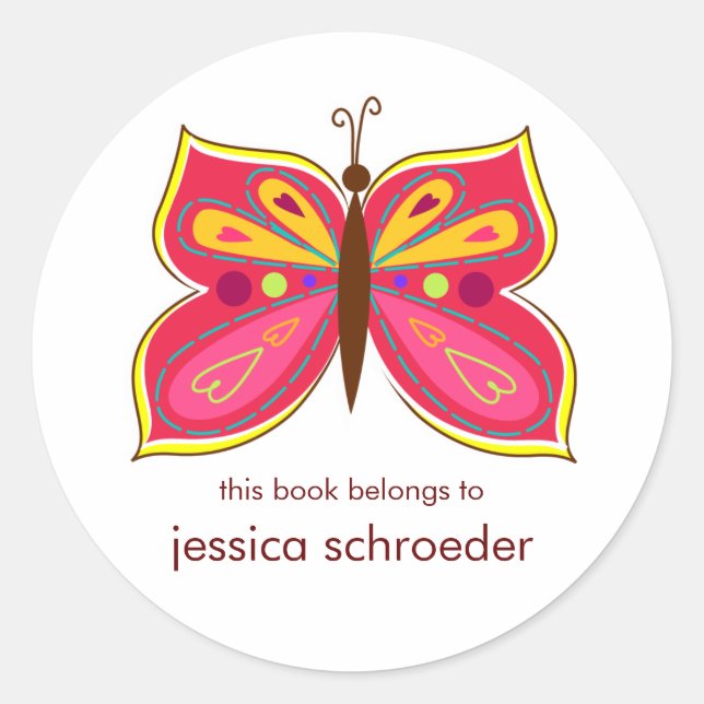 Sticker Rond Plaques de livre papillon rose (Devant)