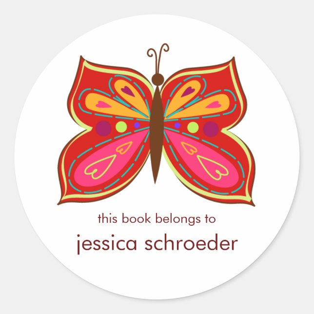 Sticker Rond Plaques de livres de papillons rouges (Devant)