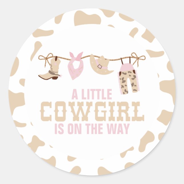 Sticker Rond Plaques de papier Baby shower rose Western Cowgirl (Devant)