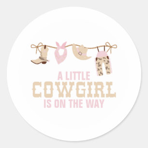 Sticker Rond Plaques de papier Baby shower rose Western Cowgirl
