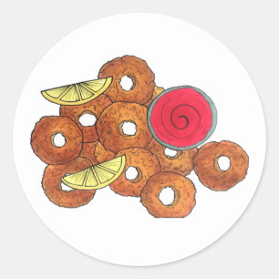 Sticker Rond Plat de Calamari frits Alimentation Italienne Entr