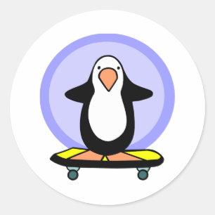 Sticker Rond Plat Skateboarder Pingouin Skateboard Fun