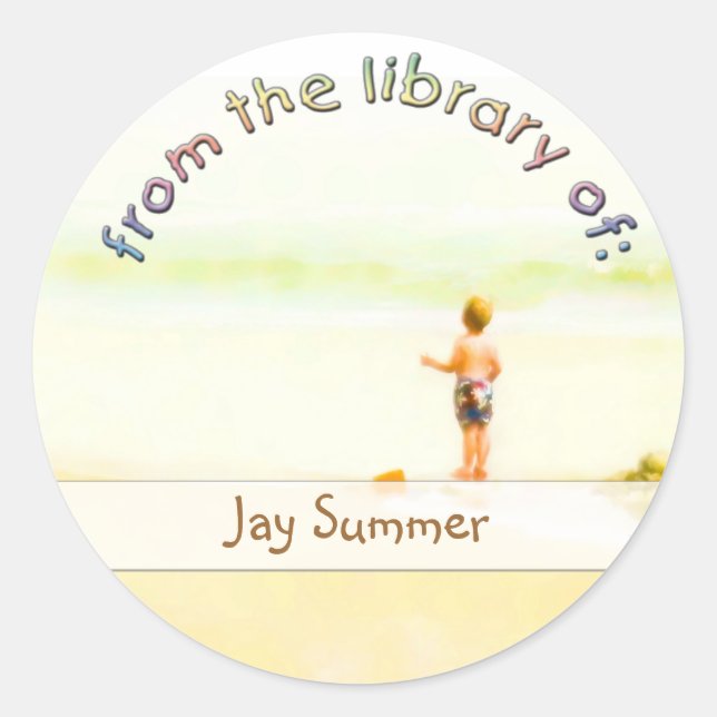 Sticker Rond Plate de bibliothèque de garçons de plage (Devant)