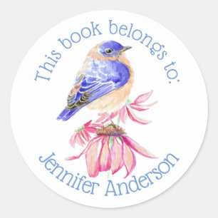 Sticker Rond Plate-forme amusante Aquarelle Bluebird Bird Art