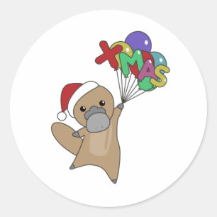 Sticker Rond Platypus Christmas Platypus Cute Animals