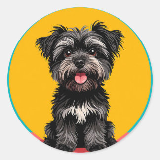 Sticker Rond Playful Black And Gray Terrier Puppy Portrait