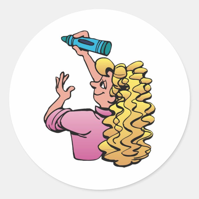 Sticker Rond Playful Girl with Crayon (Devant)
