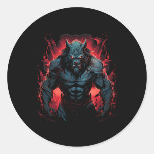 Sticker Rond Pleine lune de loup-garou effrayant Costume d'Hall