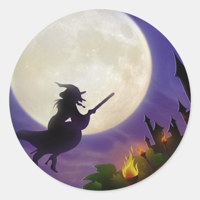Sticker Rond Pleine lune de sorcière d'Halloween (Devant)