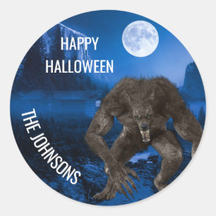 Sticker Rond Pleine lune d'Halloween du loup-garou