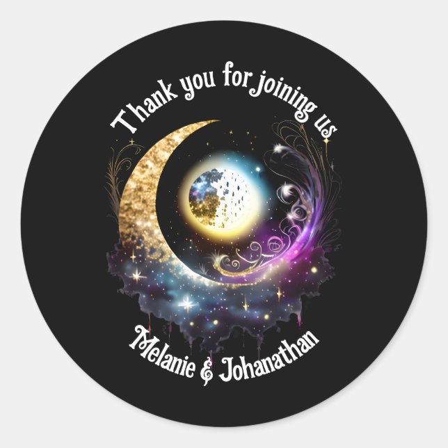 Sticker Rond Pleine lune étoile ciel céleste magenta (Devant)