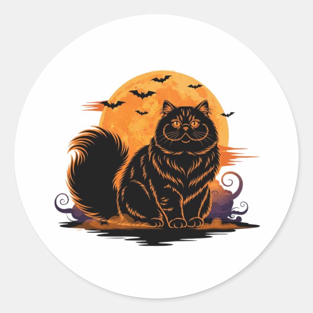 Sticker Rond Pleine lune Perse - Fluffy Perse Chat Halloween (Devant)