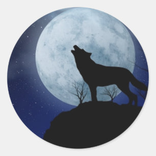 Sticker Rond Pleine lune Wolf