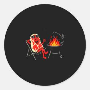 Sticker Rond Plongeon de steak cuisson amusante barbecue steak