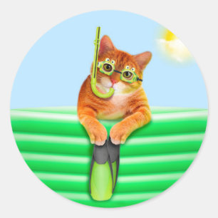 Sticker Rond Plongeur de chat avec masque et tuba