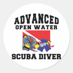Sticker Rond Plongeur de SCUBA en eau libre avancé
