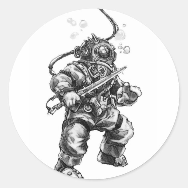 Sticker Rond Plongeur marin profond (Devant)