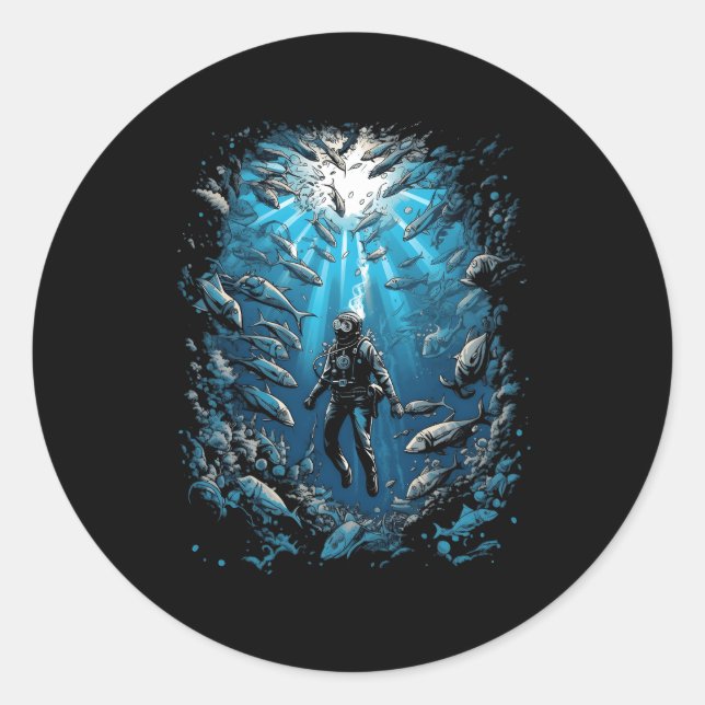 Sticker Rond Plongeur Requins Plongée Plongée Ocean Underwa (Devant)