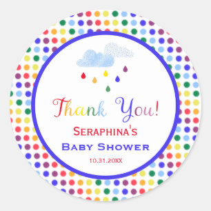 Sticker Rond Pluie arc-en-ciel Nuages Baby shower Merci