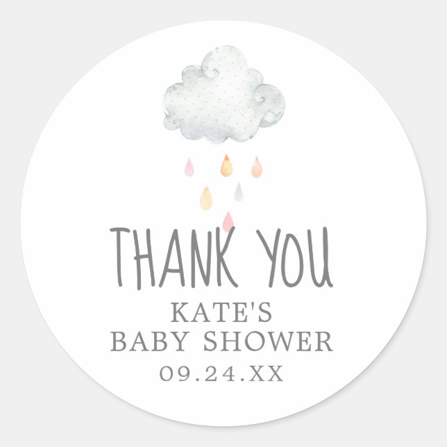 Sticker Rond Pluie Cloud Fille Baby shower Merci Favor (Devant)