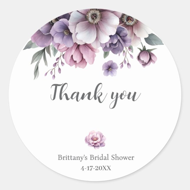Sticker Rond Pluie de Mariée Fleurs Aquarelle Lavande  (Devant)