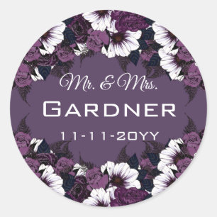 Sticker Rond Plum foncé violet romantique Mariage floral