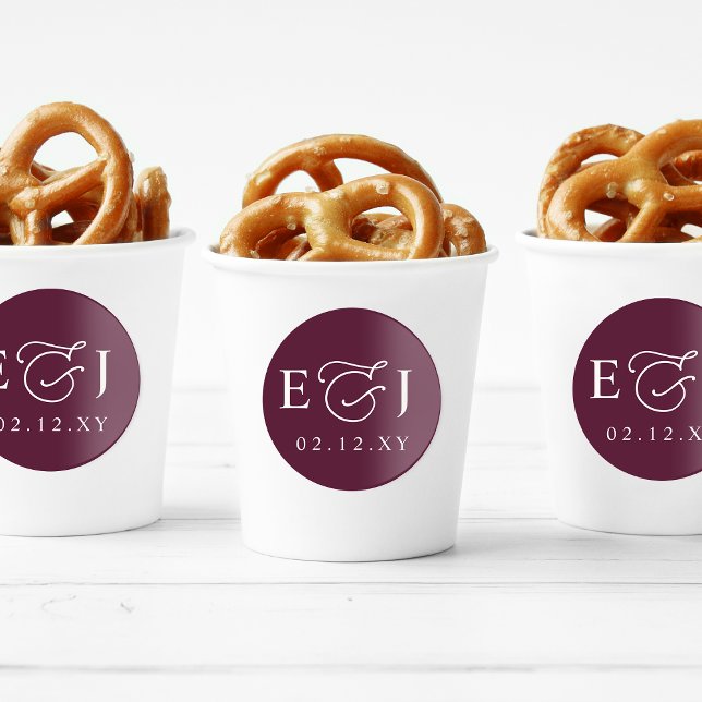 Sticker Rond Plum Moderne Initiales Monogramme Mariage (Plum Modern Initials Monogram Wedding Classic Round Sticker)