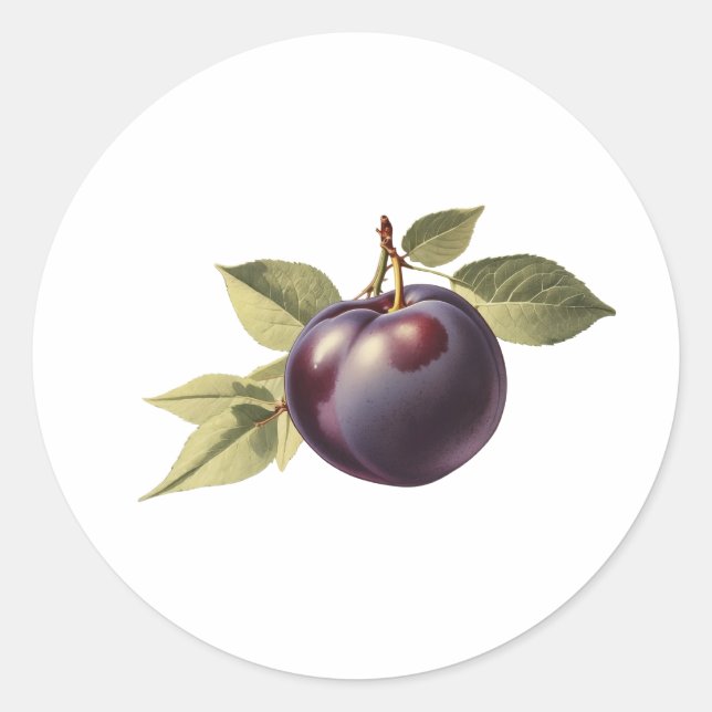 Sticker Rond Plum noir avec Feuilles (Devant)