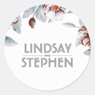 Sticker Rond Plum Purple Aquarelle Fleurs Mariage élégant