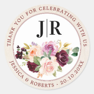 Sticker Rond Plum Purple Blush rose Merci Floral