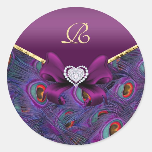 Sticker Rond Plum Purple Peacock Mariage Seal cadeau (Devant)