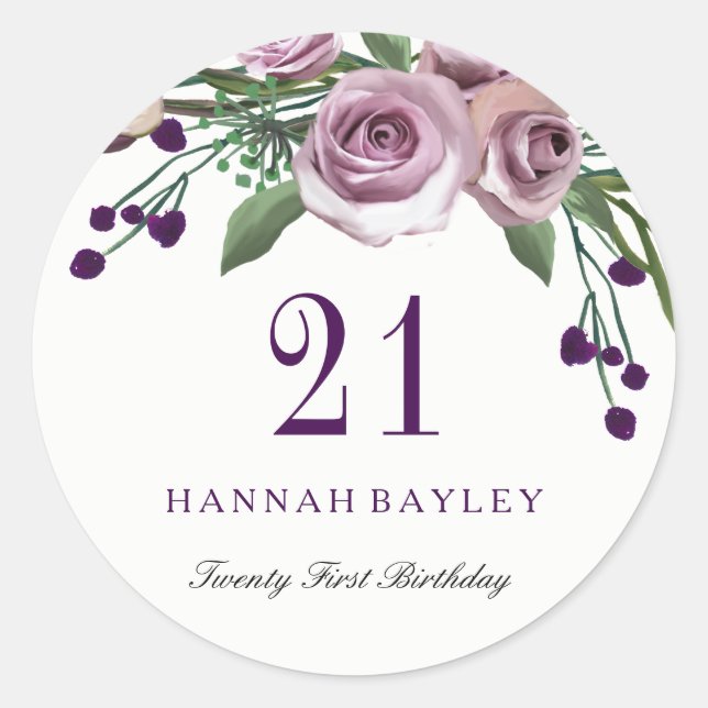Sticker Rond Plum romantique Purple Rose Floral 21e anniversair (Devant)