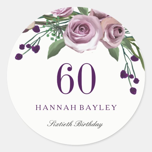 Sticker Rond Plum romantique Purple Rose Floral 60e anniversair (Devant)