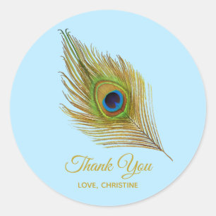 Sticker Rond Plume de paon doré Merci