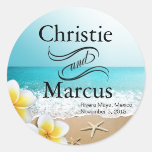 Sticker Rond Plumeria Starfish Hawaii Beach