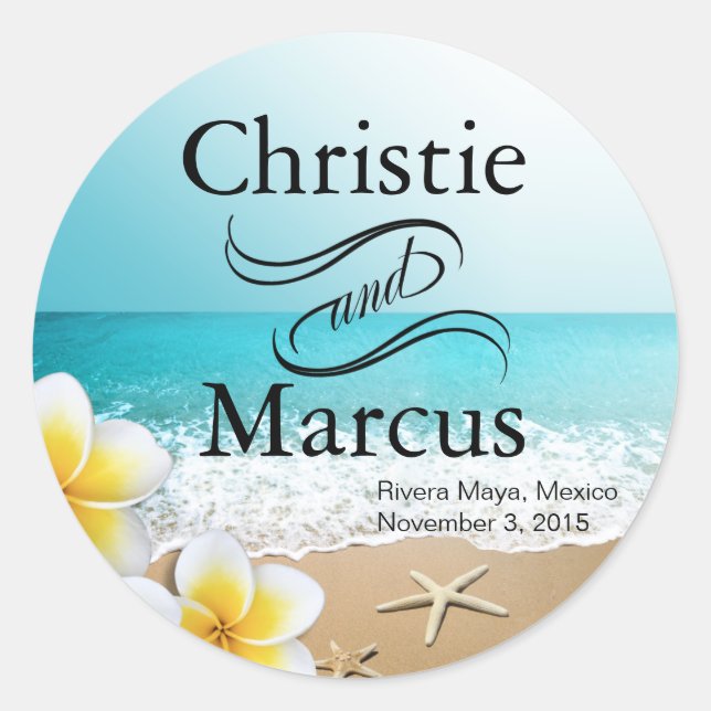 Sticker Rond Plumeria Starfish Hawaii Beach (Devant)