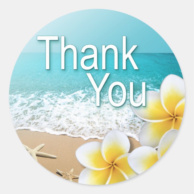 Sticker Rond Plumeria Starfish Hawaii Beach Merci (Devant)