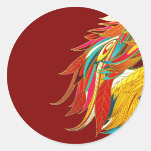 Sticker Rond Plumes Exotiques Rouges