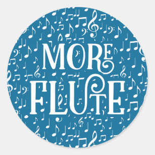 Sticker Rond Plus de flute - Musique Bleue Blanc