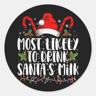 Sticker Rond Plus susceptible de boire le lait du Père Noël Fun